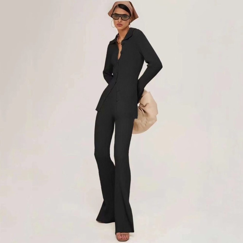 Black 2 Piece Pant Suit Knitted
